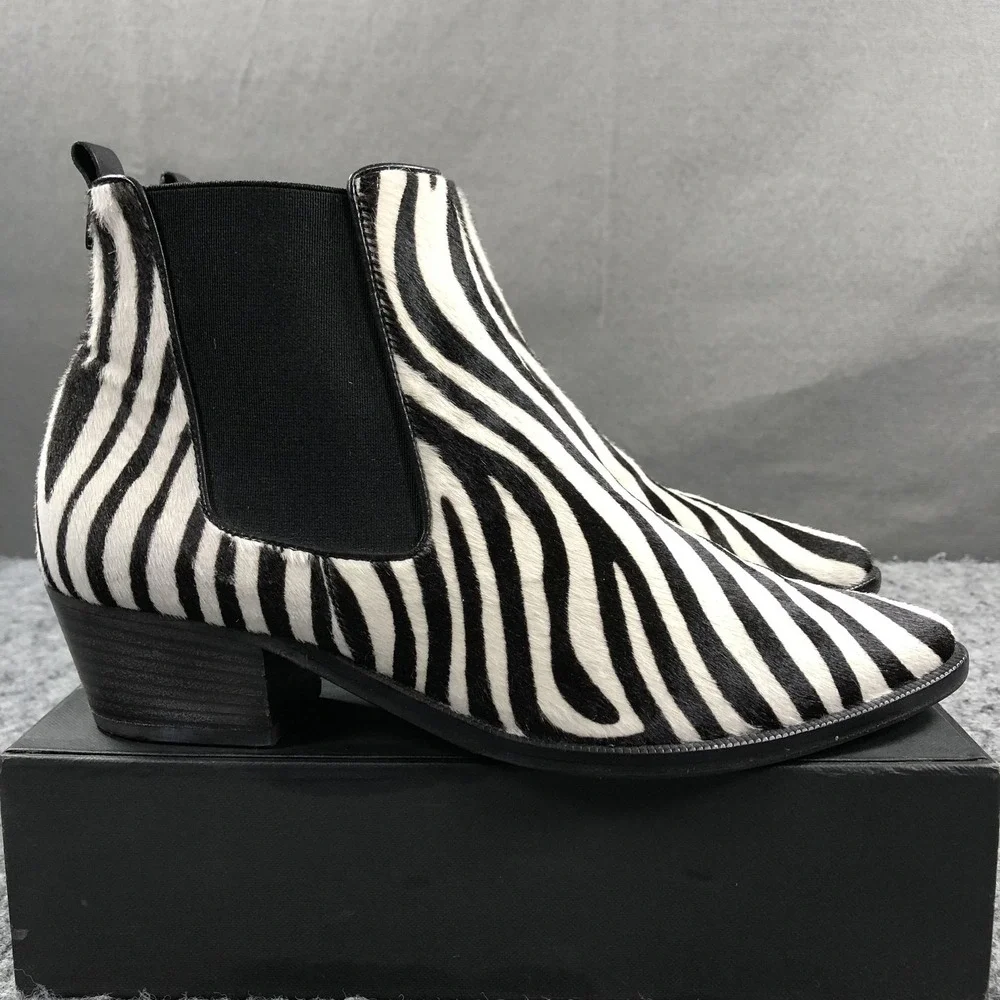 Kennel & Schmenger Boots Womens 7.5 Zebra Haircalf Chelsea Pointed Toe Ankle